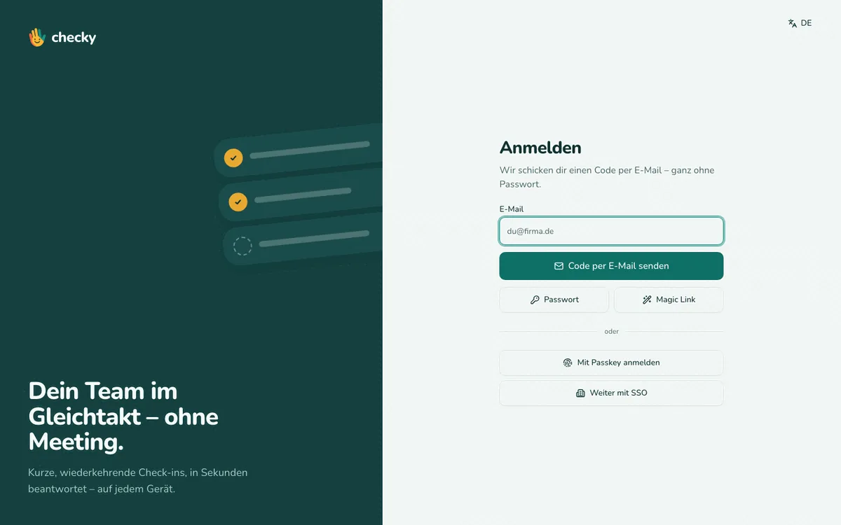 Sign-in with code, passkey or SSO